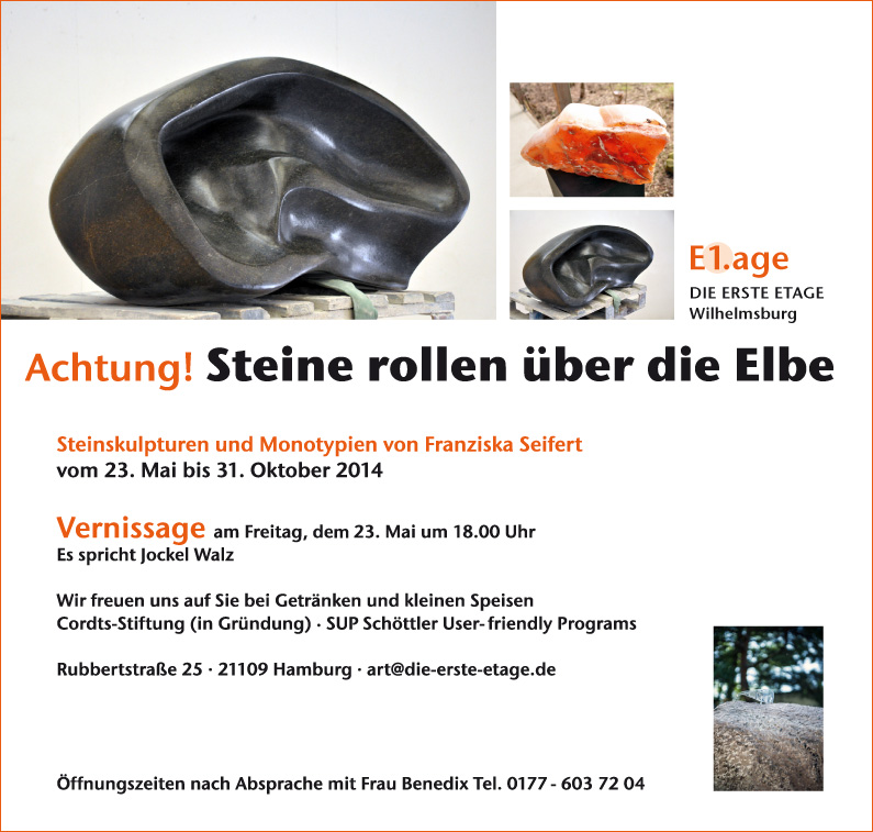 »Achtung! Steine rollen über die Elbe« Steinskulpturen und Monotypien von Franiska Seifert vom 23. Mai bis 31. Oktober 2014